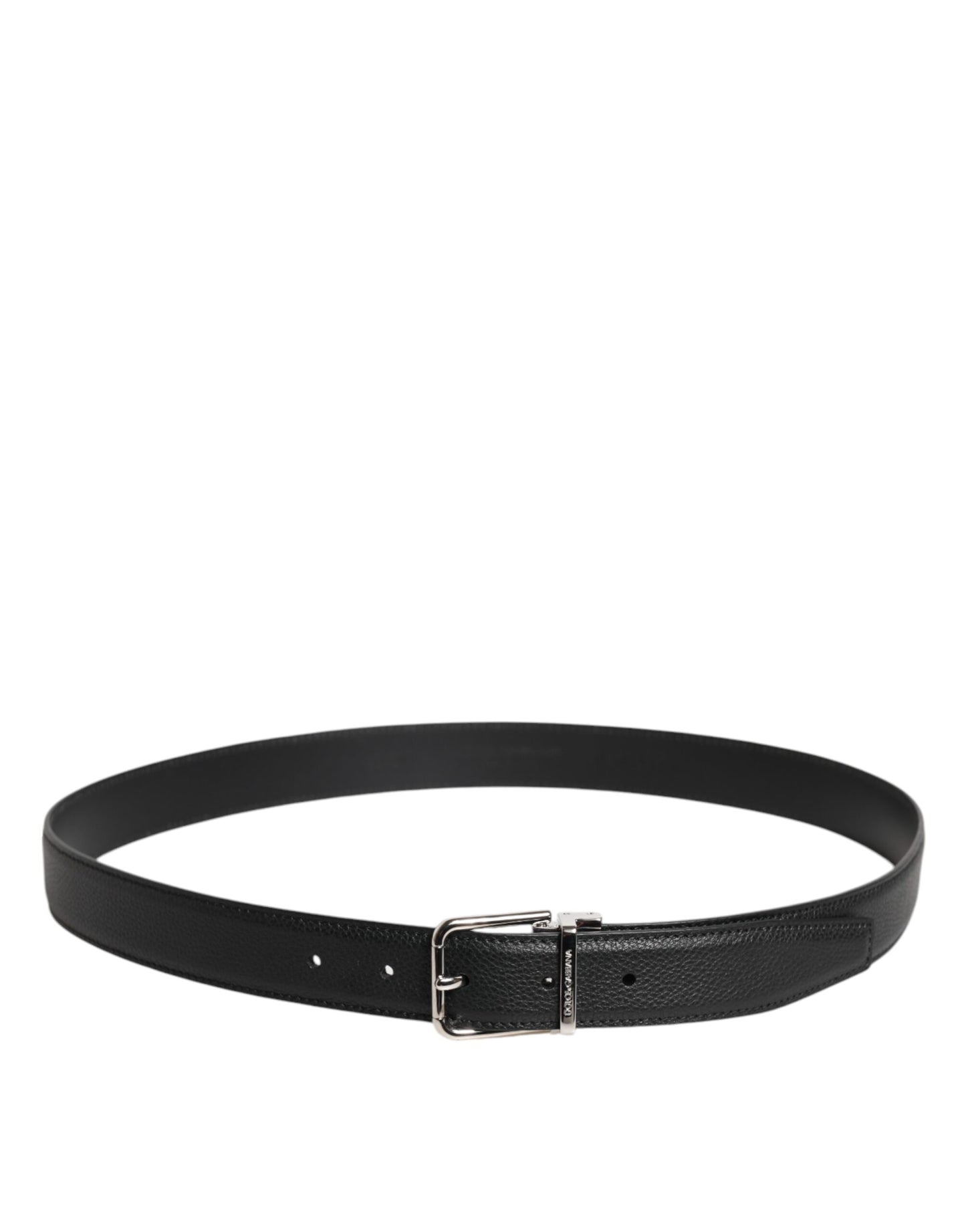 Dolce &amp; Gabbana Black Leather Silver Metal Buckle Belt