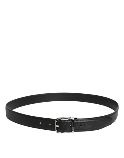Dolce &amp; Gabbana Black Leather Silver Metal Buckle Belt