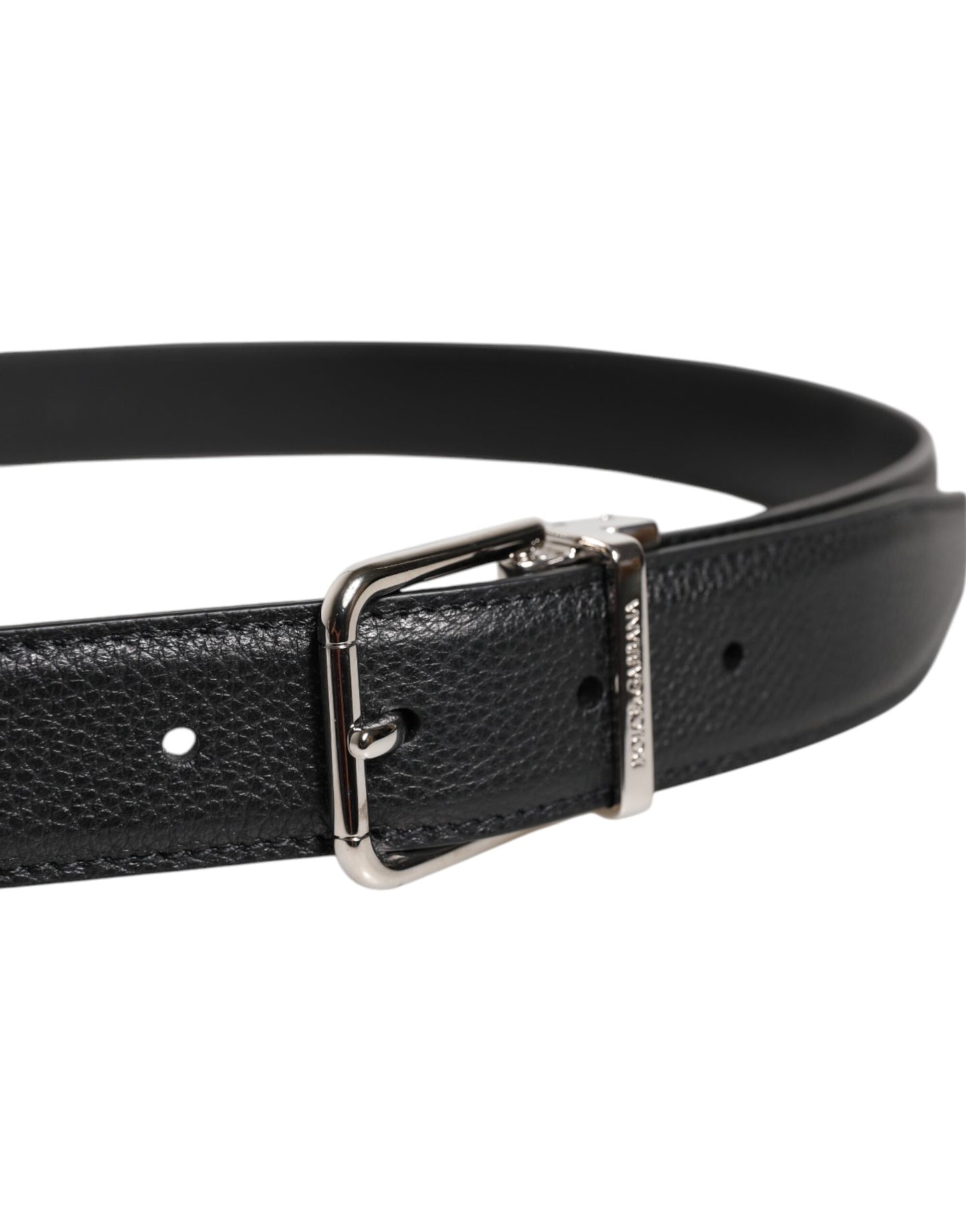 Dolce &amp; Gabbana Black Leather Silver Metal Buckle Belt