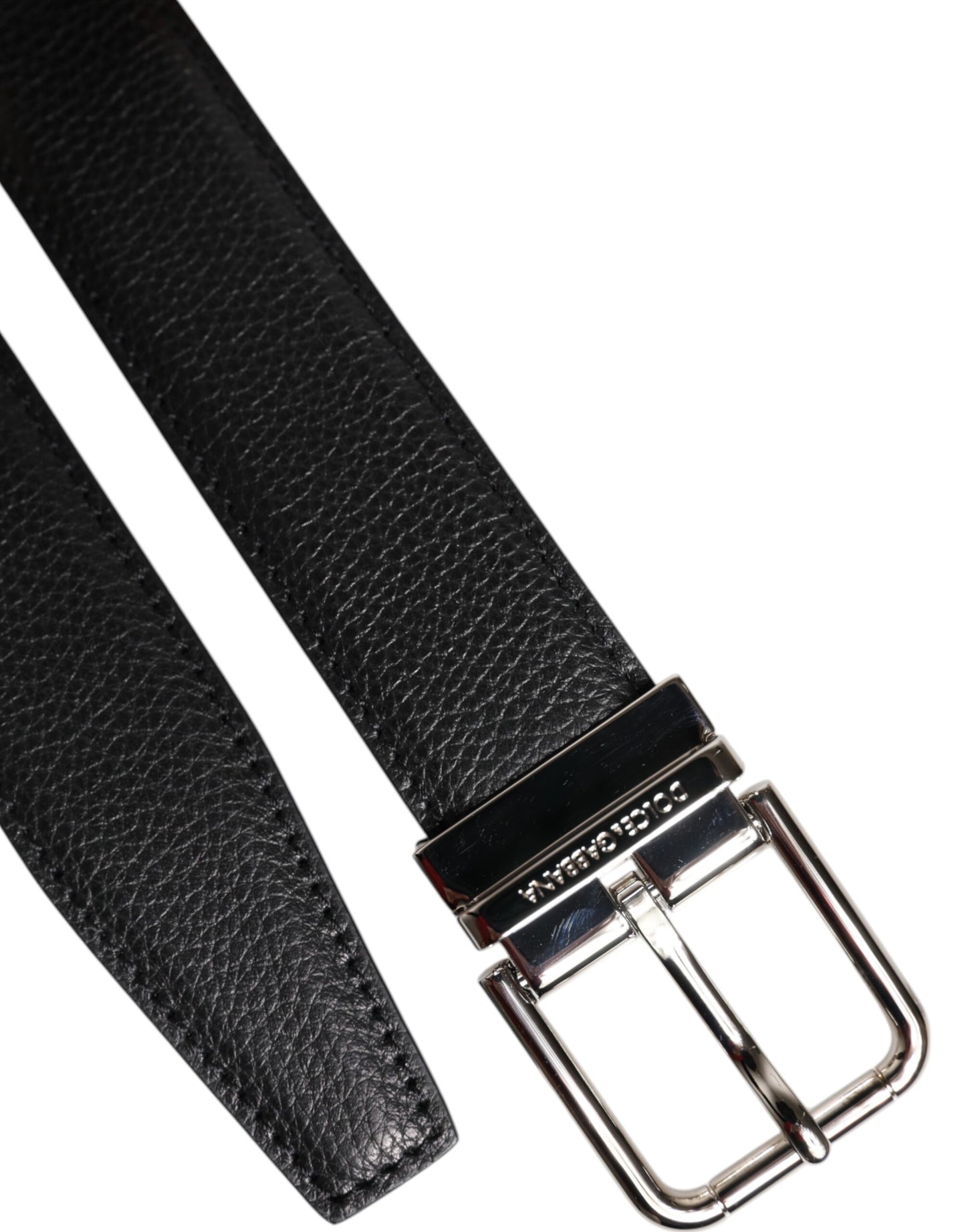 Dolce &amp; Gabbana Black Leather Silver Metal Buckle Belt