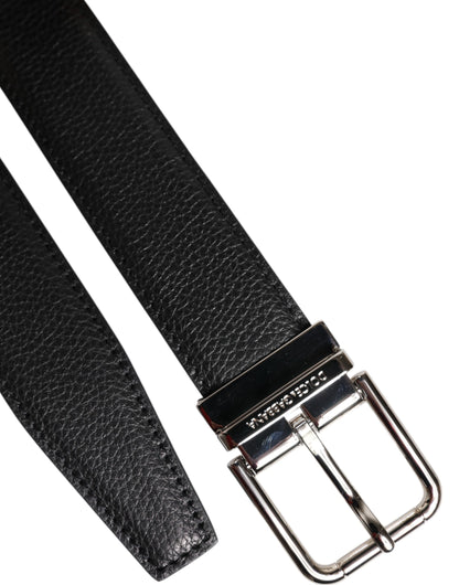Dolce &amp; Gabbana Black Leather Silver Metal Buckle Belt