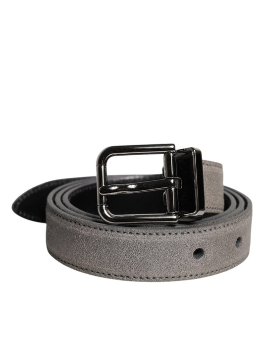 Dolce &amp; Gabbana Gray Leather Silver Tone Metal Buckle Belt