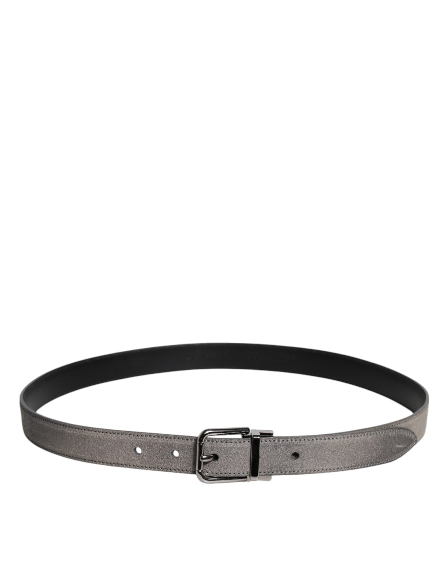 Dolce &amp; Gabbana Gray Leather Silver Tone Metal Buckle Belt