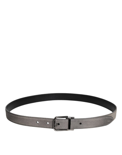 Dolce &amp; Gabbana Gray Leather Silver Tone Metal Buckle Belt