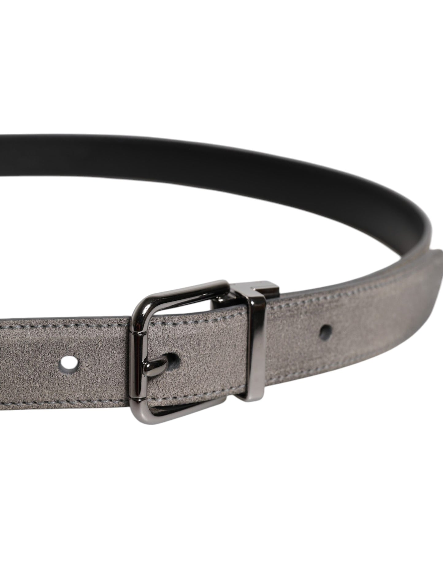 Dolce &amp; Gabbana Gray Leather Silver Tone Metal Buckle Belt