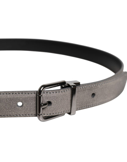 Dolce &amp; Gabbana Gray Leather Silver Tone Metal Buckle Belt