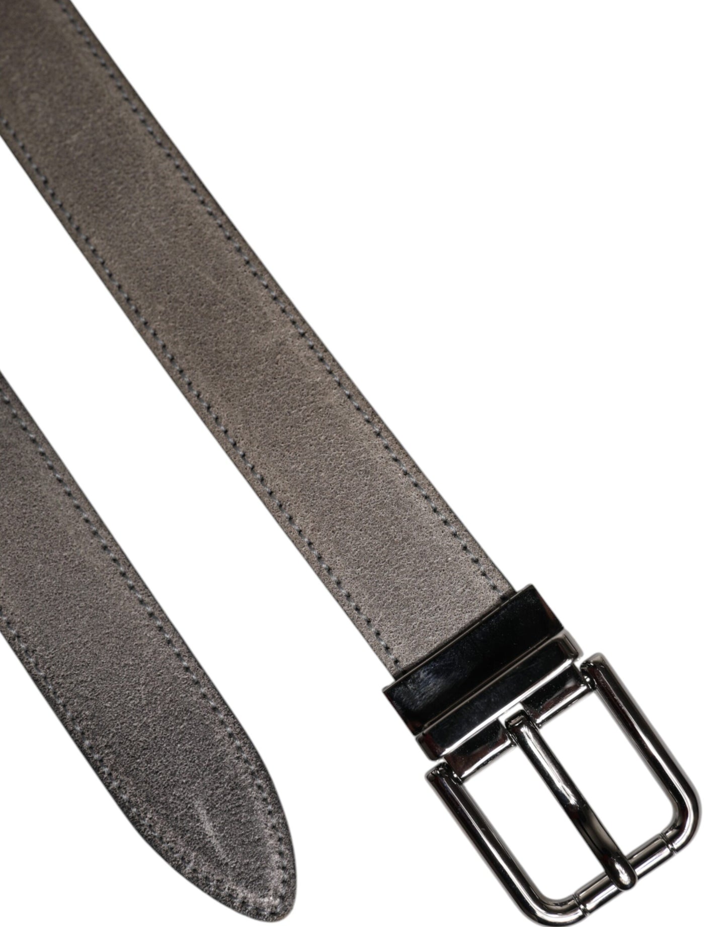 Dolce &amp; Gabbana Gray Leather Silver Tone Metal Buckle Belt