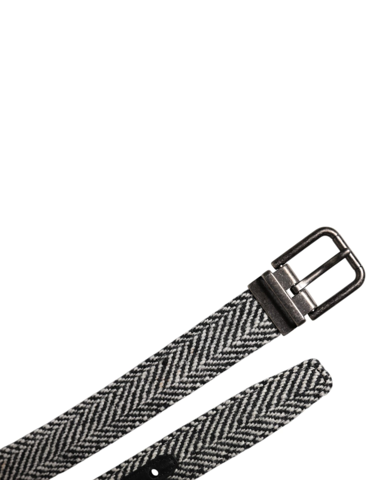 Dolce &amp; Gabbana Black White Silver Tone Metal Buckle Belt