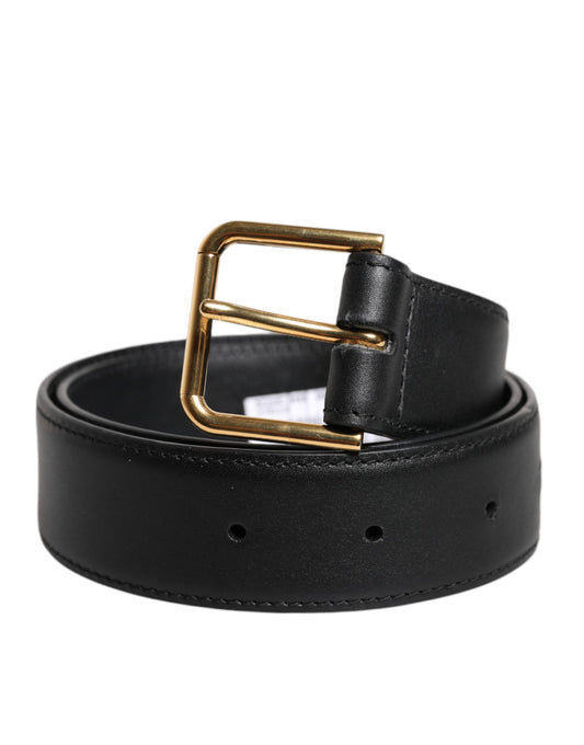 Dolce &amp; Gabbana Klassischer Gürtel aus schwarzem Leder mit Metallschnalle