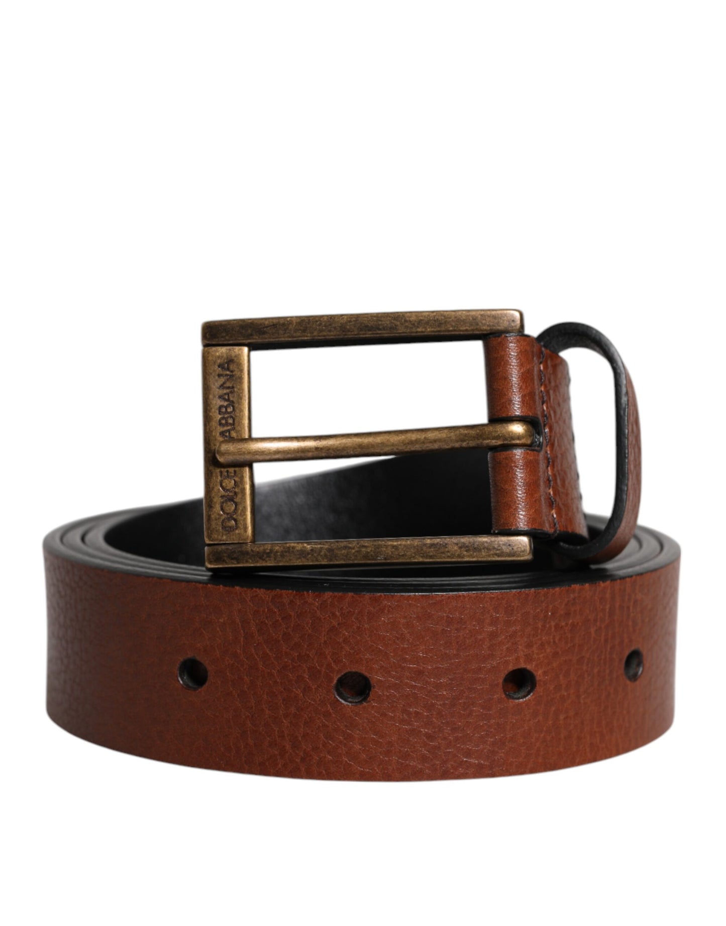 Dolce &amp; Gabbana Brown Calf Leather Classic Metal Buckle Belt