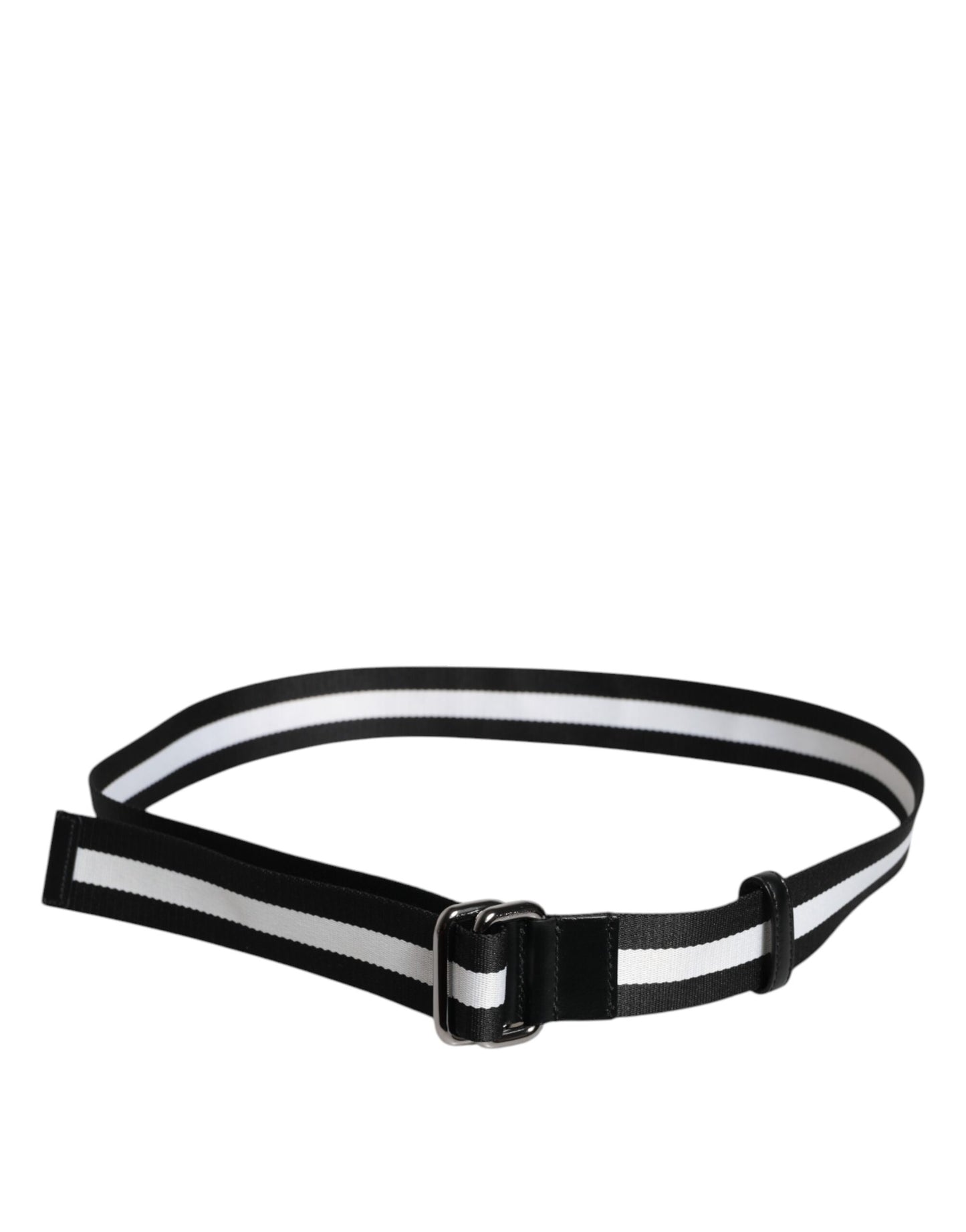 Dolce &amp; Gabbana Black Yellow Logo Striped Metal Buckle Belt