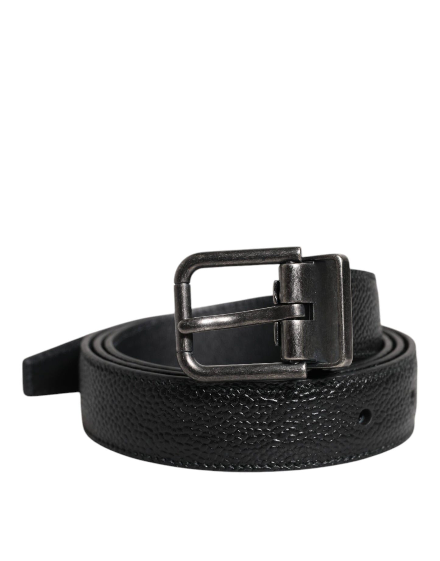 Dolce &amp; Gabbana Black Calf Leather Classic Metal Buckle Belt