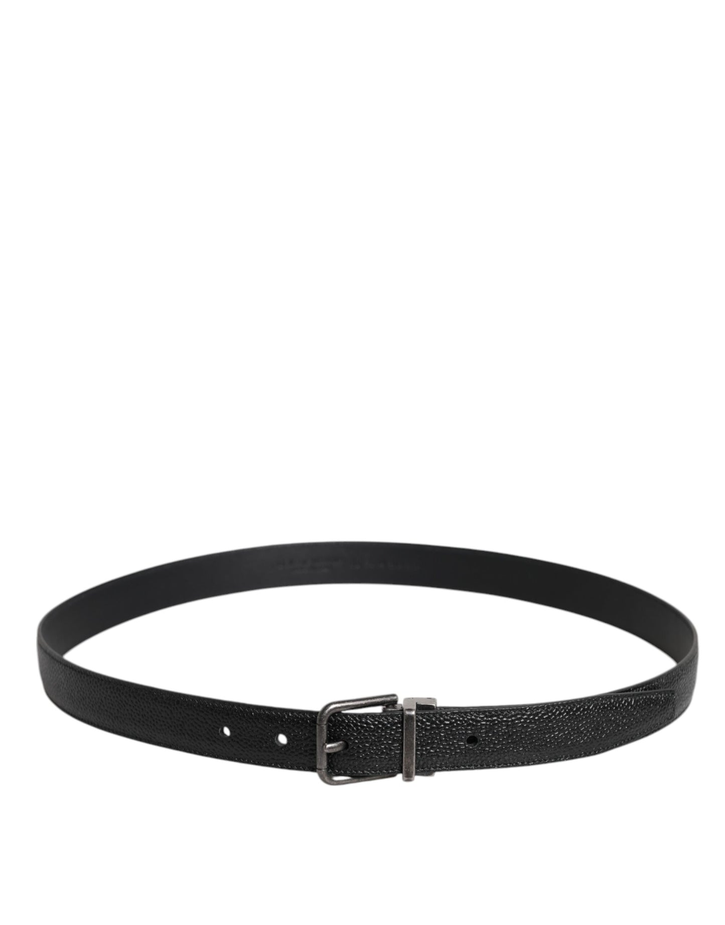 Dolce &amp; Gabbana Black Calf Leather Classic Metal Buckle Belt