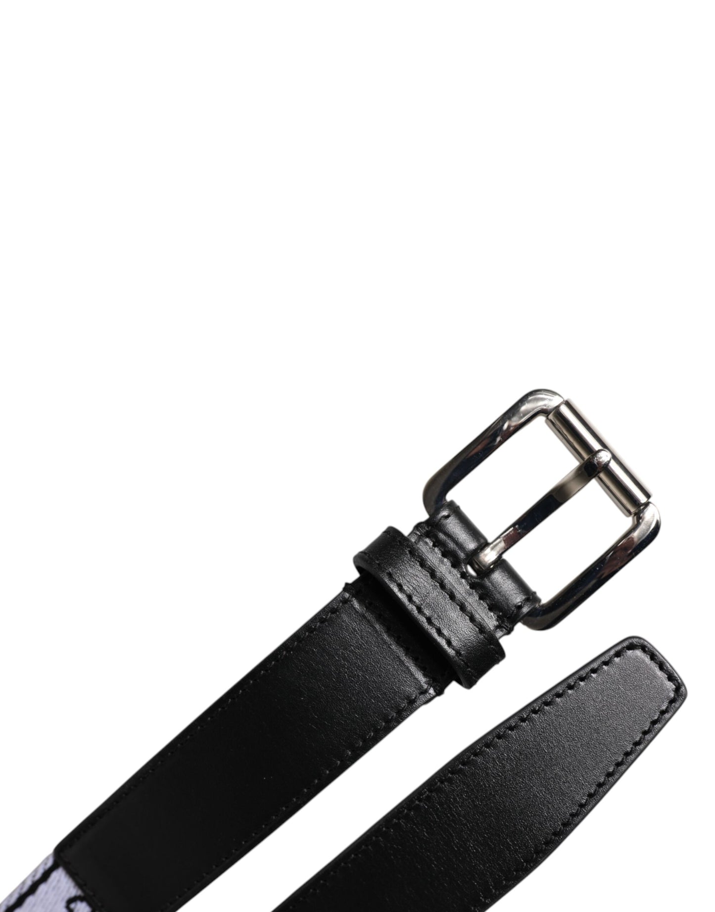Dolce &amp; Gabbana Black White Printed Metal Logo Buckle Belt