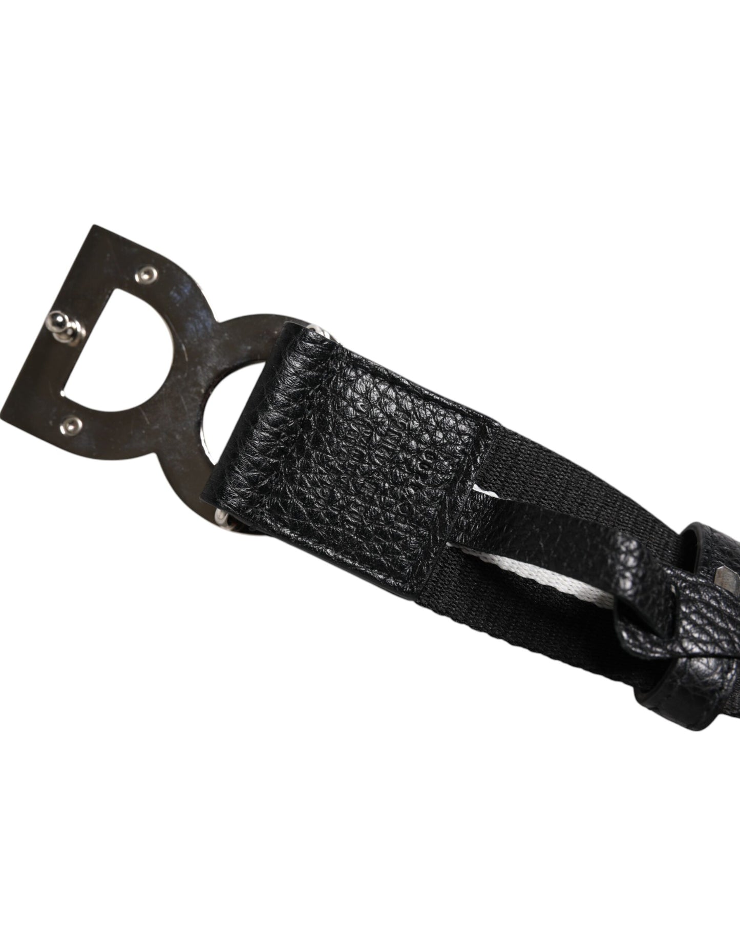 Dolce &amp; Gabbana Black White Printed Metal Logo Buckle Belt
