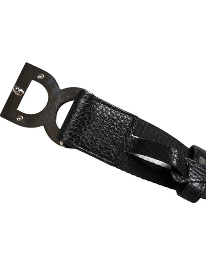 Dolce &amp; Gabbana Black White Printed Metal Logo Buckle Belt
