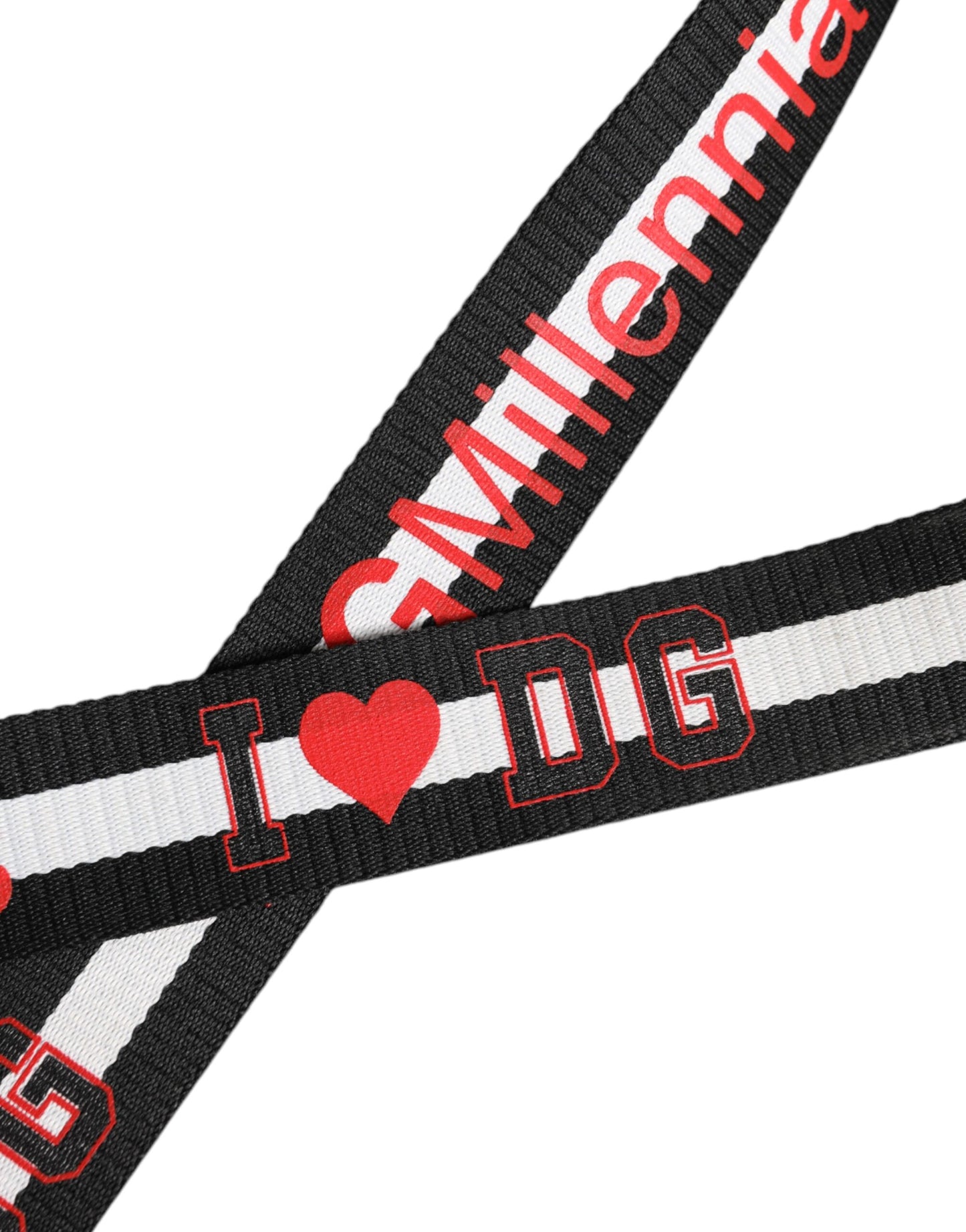 Dolce &amp; Gabbana Black White Printed Metal Logo Buckle Belt