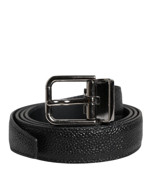 Dolce &amp; Gabbana Black Calf Leather Classic Metal Buckle Belt