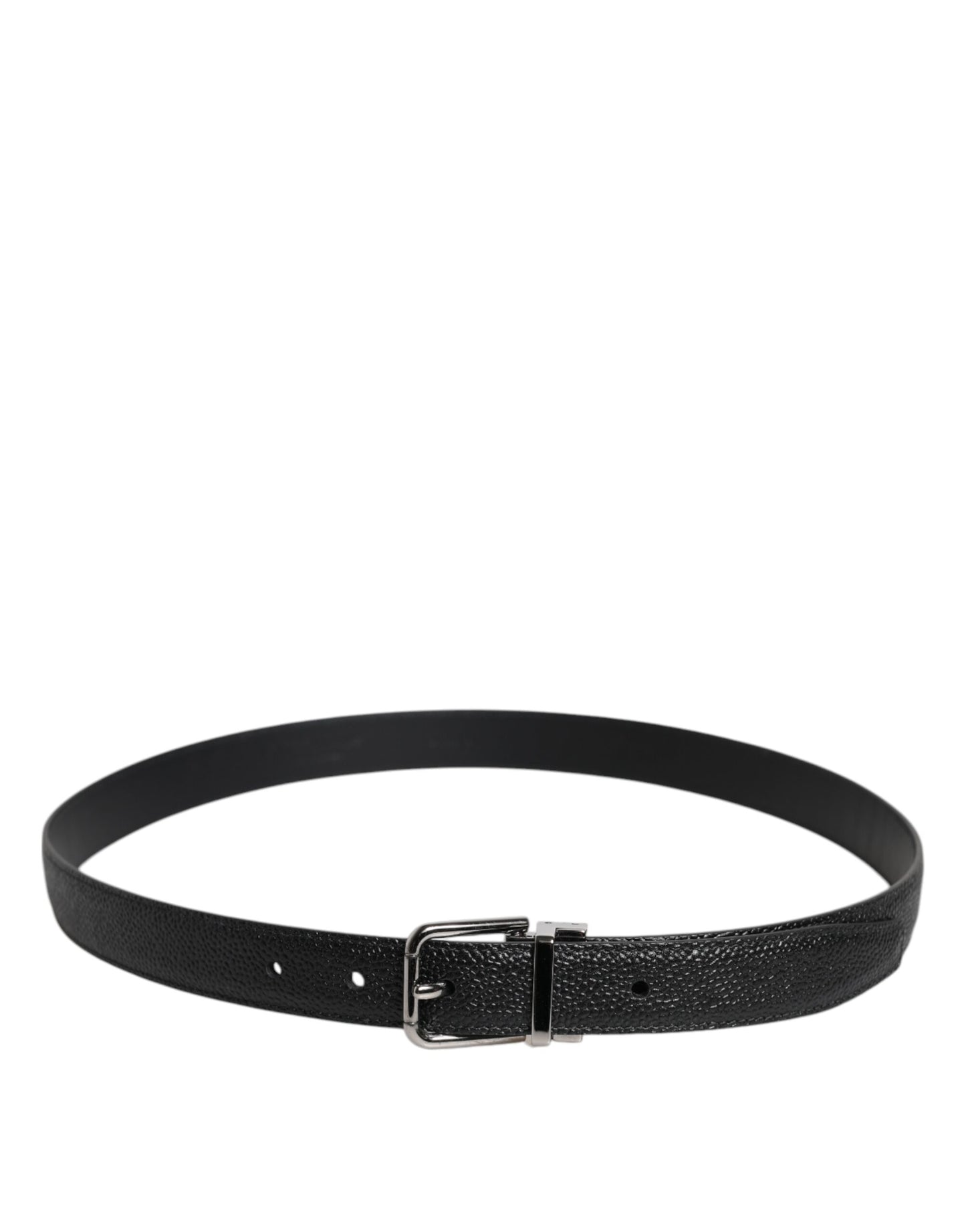 Dolce &amp; Gabbana Black Calf Leather Classic Metal Buckle Belt