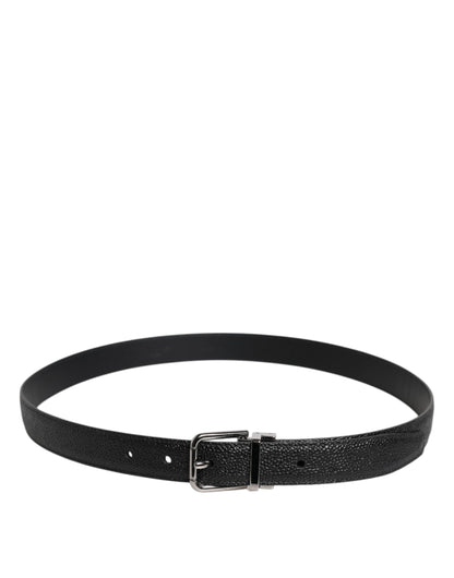 Dolce &amp; Gabbana Black Calf Leather Classic Metal Buckle Belt