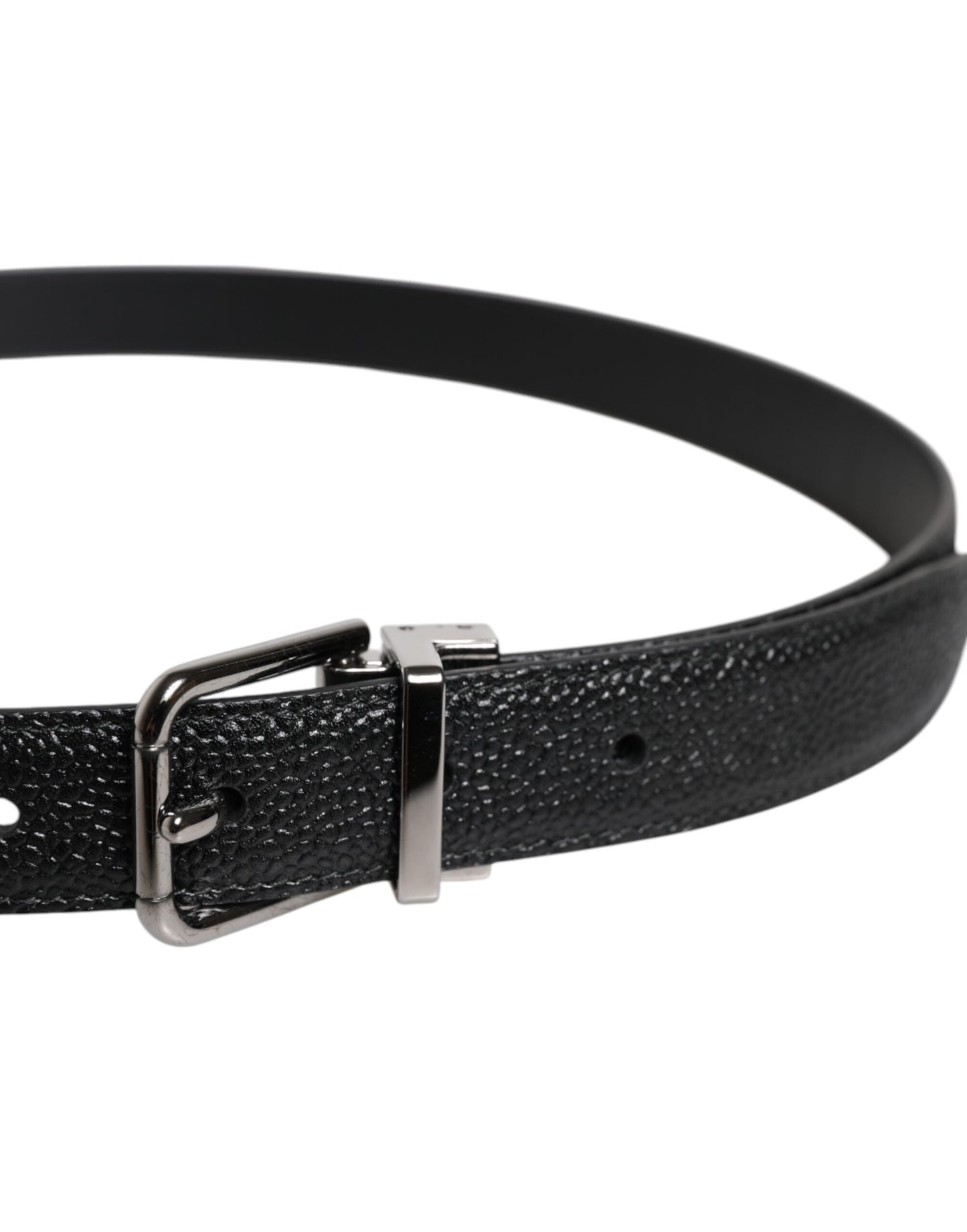 Dolce &amp; Gabbana Black Calf Leather Classic Metal Buckle Belt