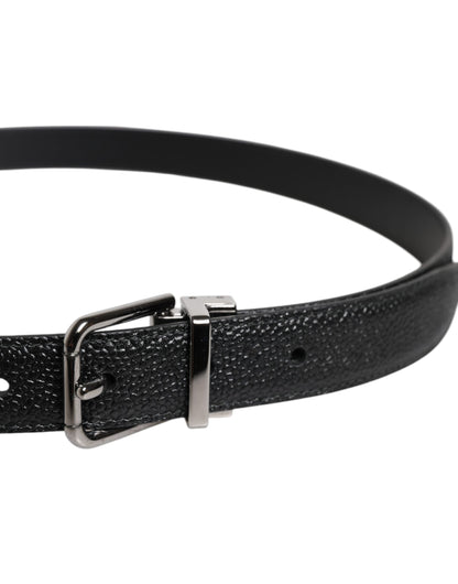 Dolce &amp; Gabbana Black Calf Leather Classic Metal Buckle Belt