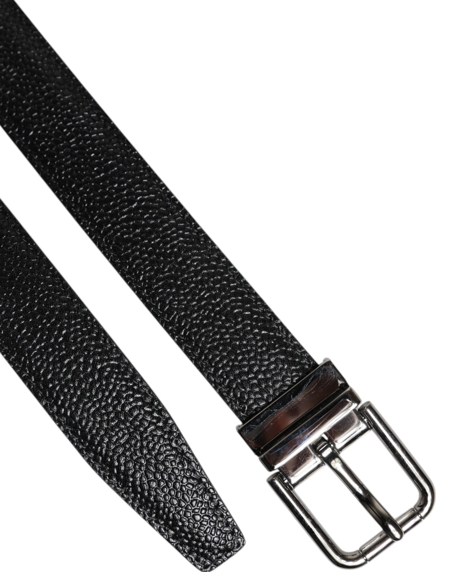 Dolce &amp; Gabbana Black Calf Leather Classic Metal Buckle Belt