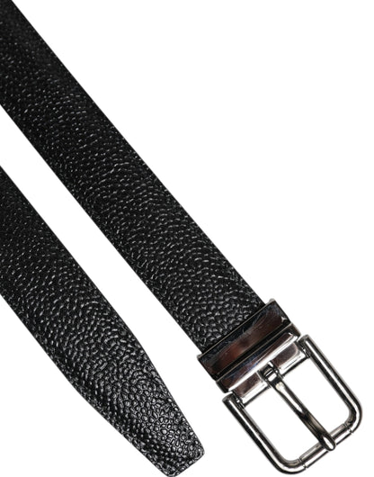 Dolce &amp; Gabbana Black Calf Leather Classic Metal Buckle Belt