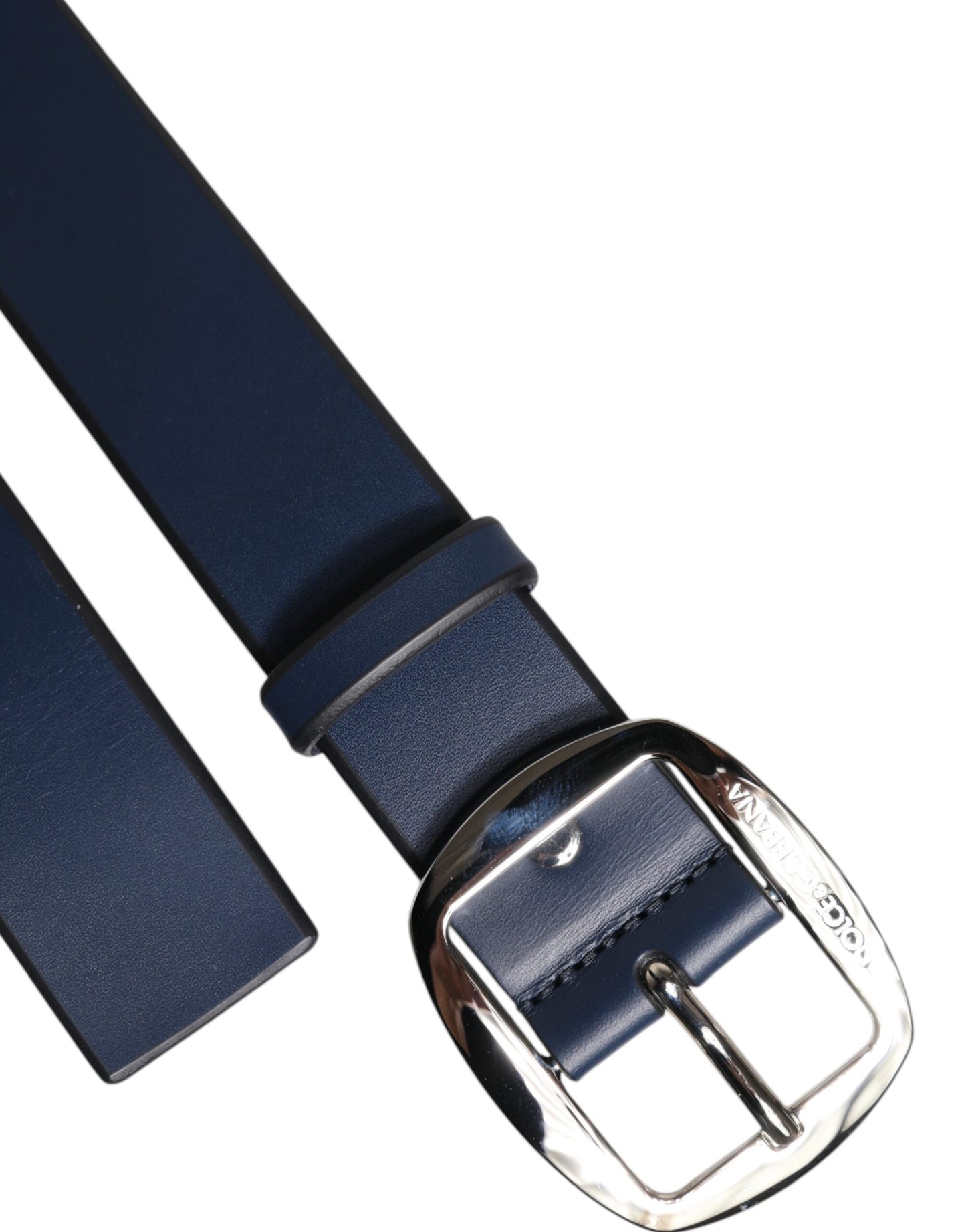 Dolce &amp; Gabbana Blue Calf Leather Classic Metal Buckle Belt