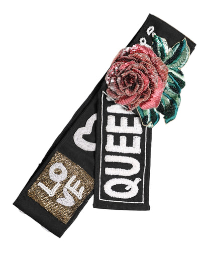 Dolce &amp; Gabbana Black Stretch Multicolor Embellished Waist Belt