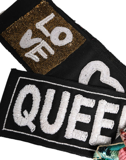 Dolce &amp; Gabbana Black Stretch Multicolor Embellished Waist Belt