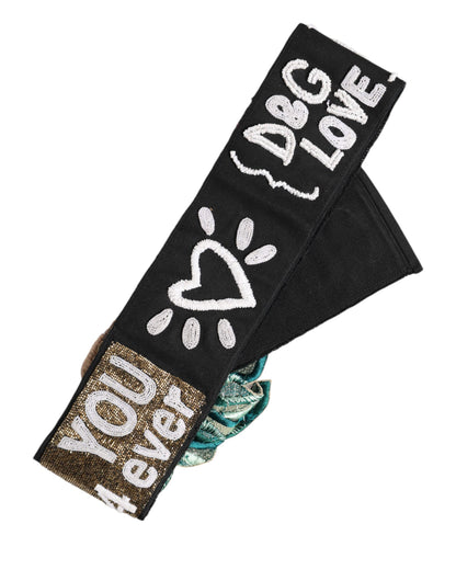 Dolce &amp; Gabbana Black Stretch Multicolor Embellished Waist Belt