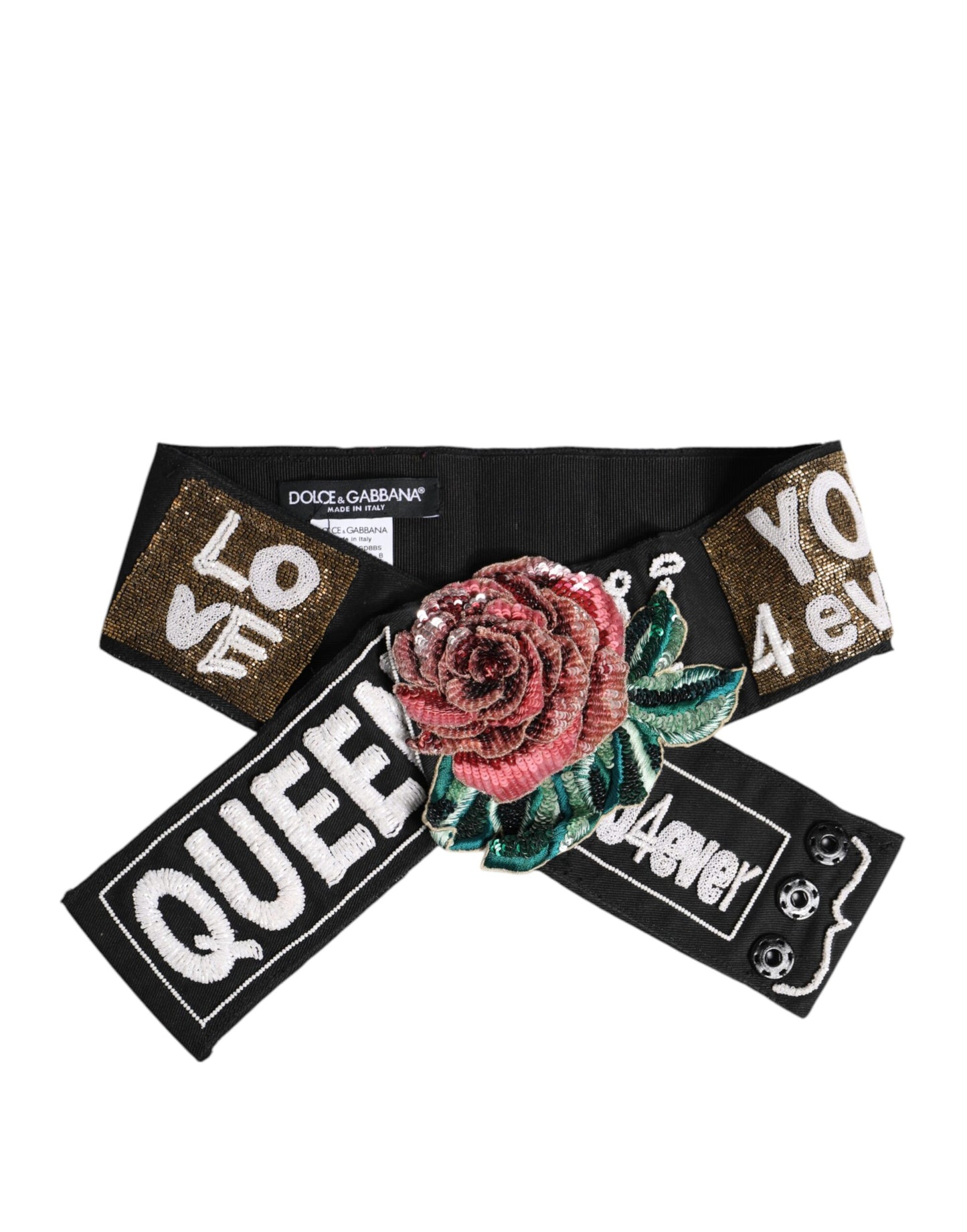 Dolce &amp; Gabbana Black Stretch Multicolor Embellished Waist Belt