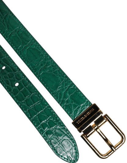 Dolce &amp; Gabbana Grüner Ledergürtel mit Metallschnalle und Logo