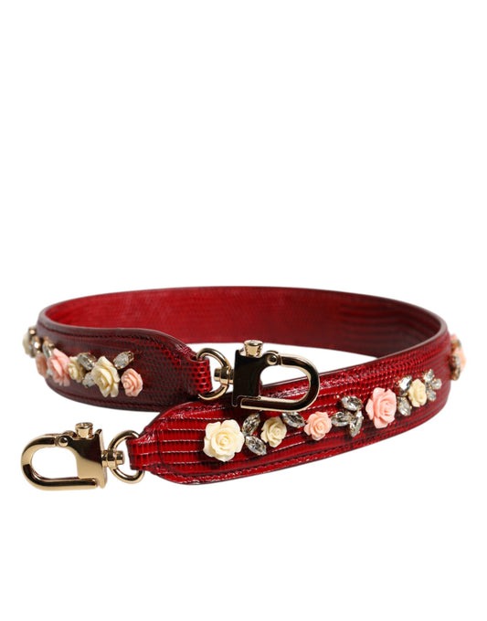 Dolce &amp; Gabbana Red Leather Floral Embellish Bag Shoulder Strap