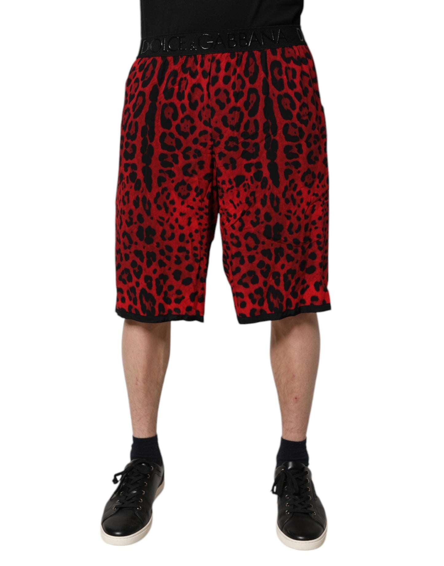 Dolce &amp; Gabbana – Bermudashorts aus Viskose mit rotem Leopardenmuster