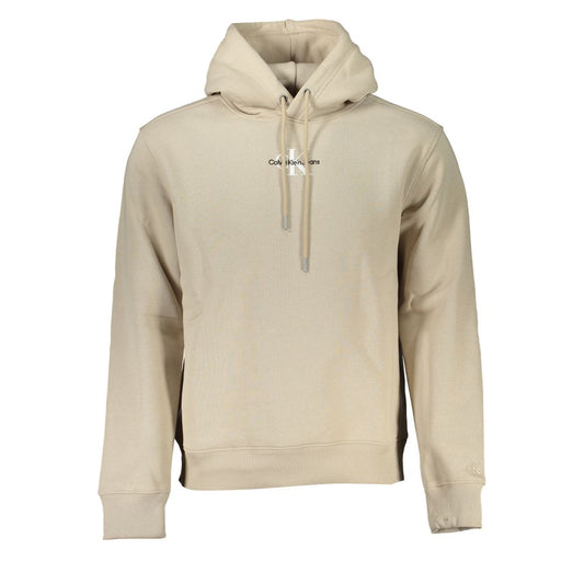 Calvin Klein – Beiges Fleece-Kapuzensweatshirt mit Logo-Stickerei