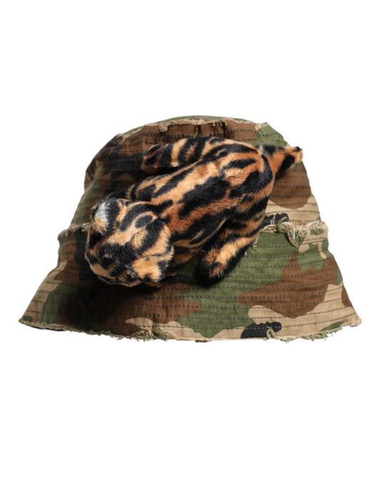 Dolce &amp; Gabbana – Fischerhut mit breiter Krempe und Leopardenverzierung in mehreren Farben