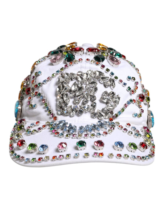 Dolce &amp; Gabbana – Weiße, mehrfarbige Baseballkappe mit Kristallverzierung