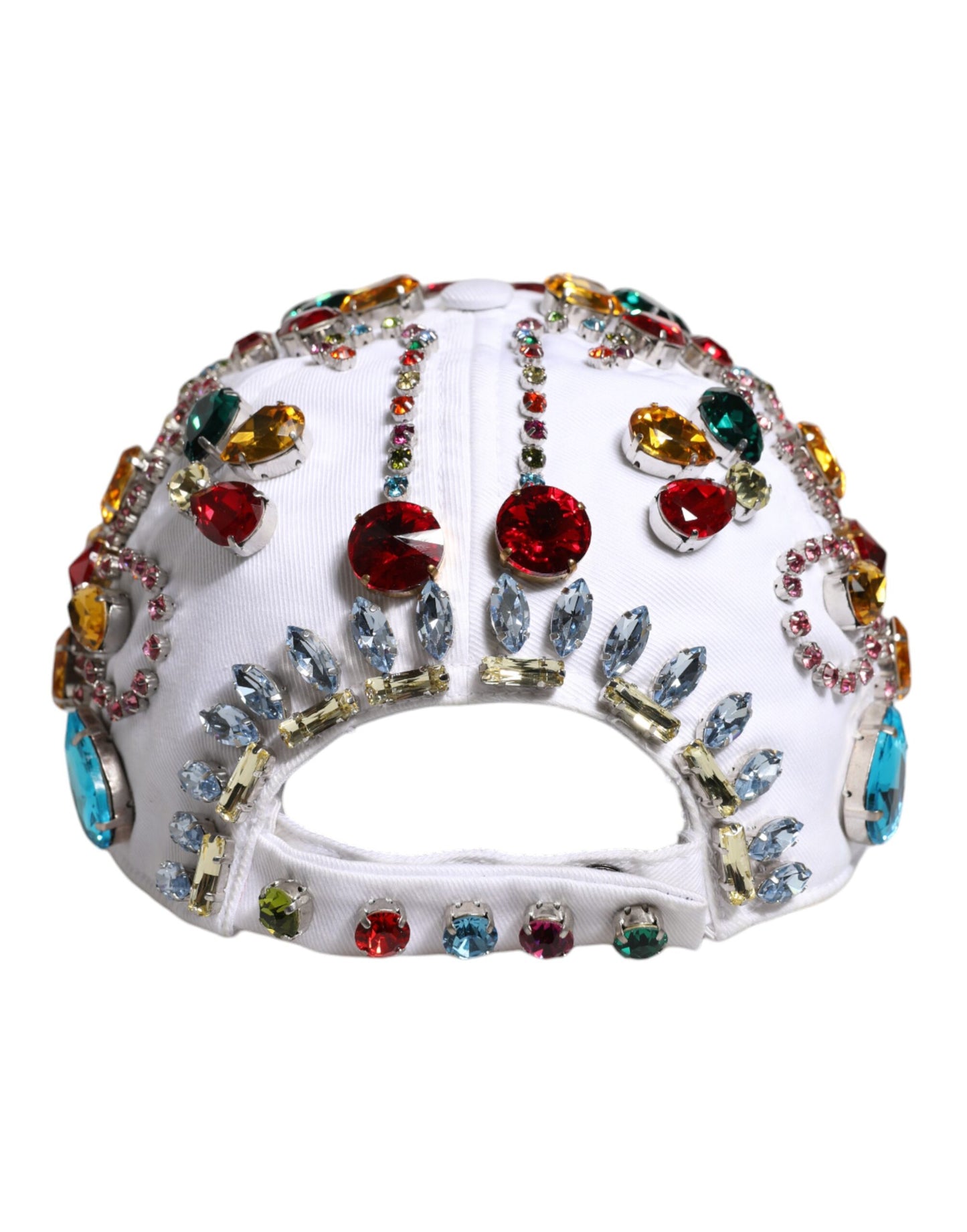 Dolce &amp; Gabbana White Multicolor Crystal Embellish Baseball Cap