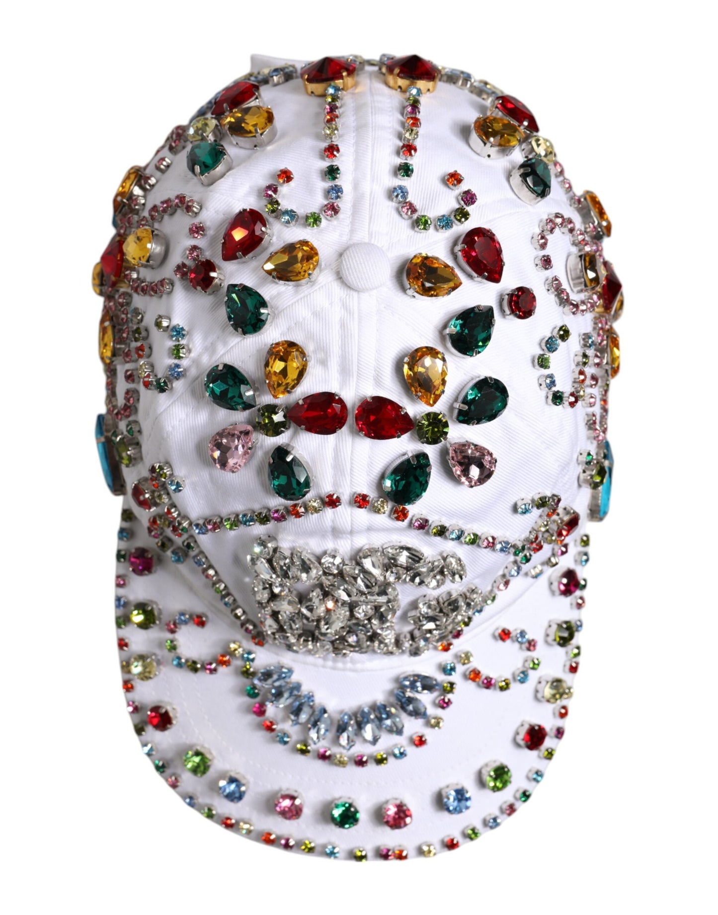 Dolce &amp; Gabbana White Multicolor Crystal Embellish Baseball Cap