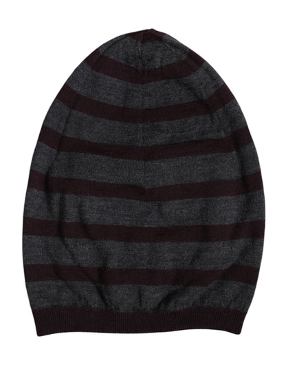 Dolce &amp; Gabbana Gray Striped Wool Knitted Winter Beanie Hat
