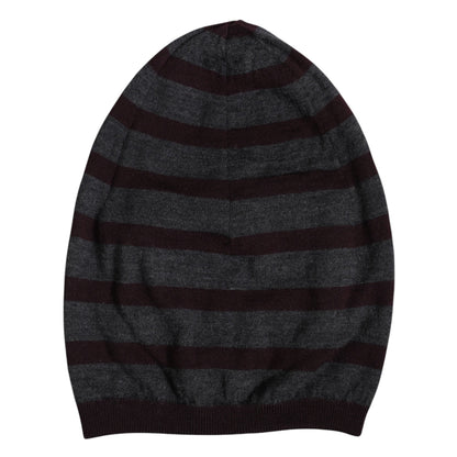 Dolce &amp; Gabbana Gray Striped Wool Knitted Winter Beanie Hat