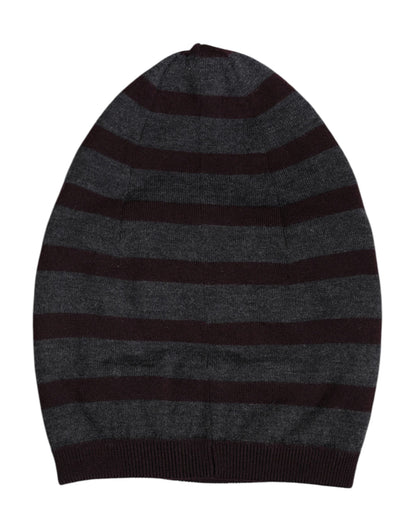 Dolce &amp; Gabbana Gray Striped Wool Knitted Winter Beanie Hat