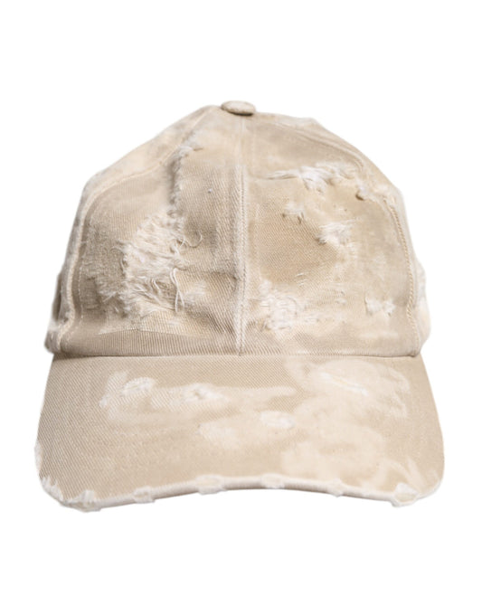 Dolce &amp; Gabbana – Baseballkappe aus zerfetzter Baumwolle mit 6 Bahnen in Beige