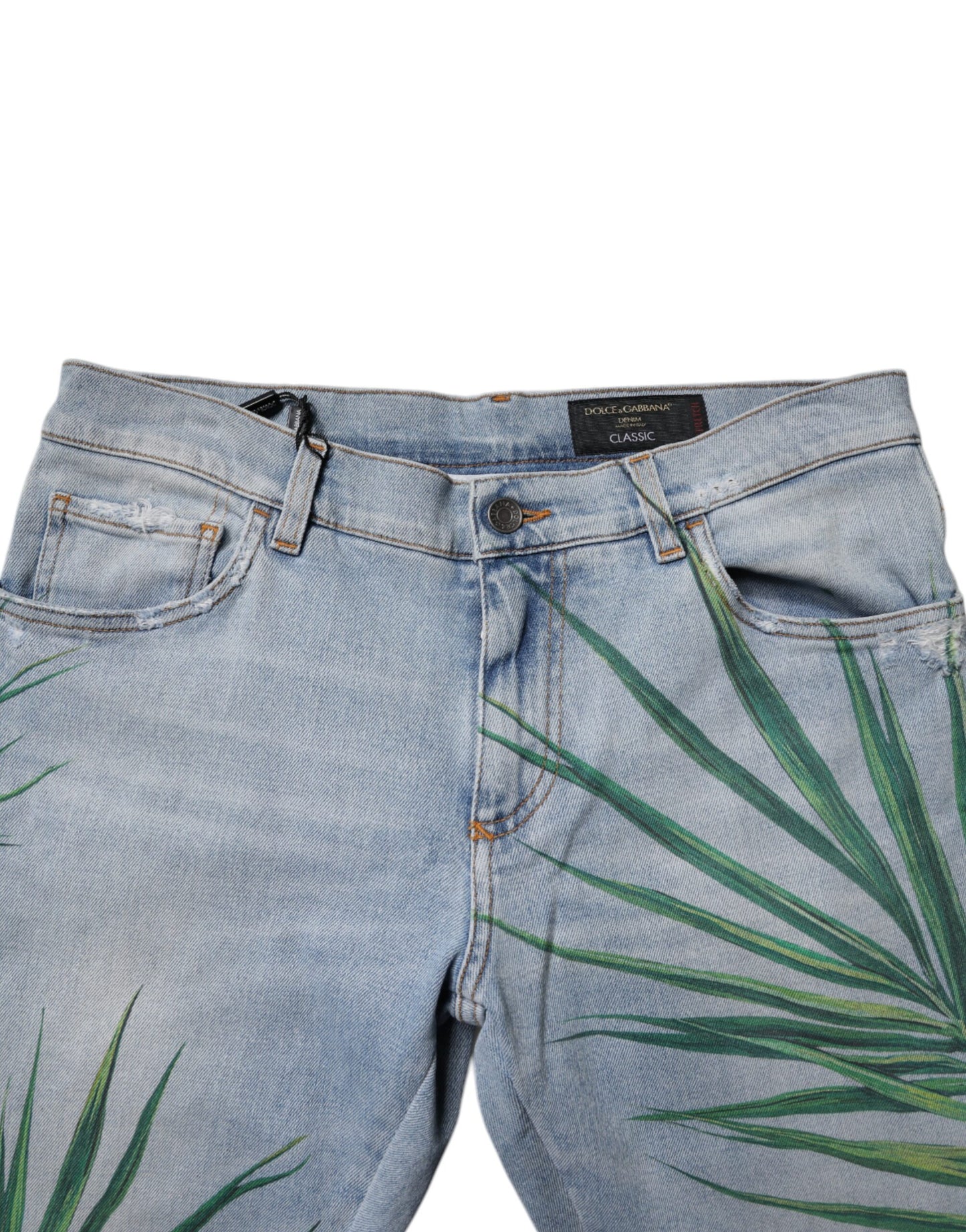 Dolce &amp; Gabbana Light Blue Leaf Cotton Classic Men Denim Jeans