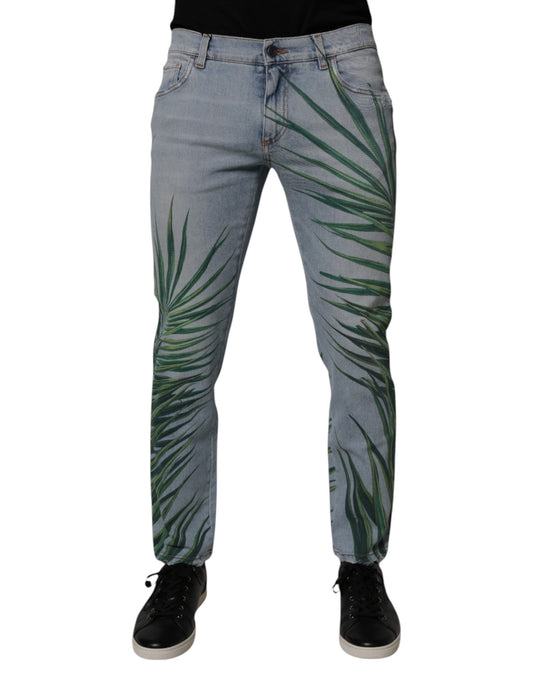 Dolce &amp; Gabbana Light Blue Leaf Cotton Classic Men Denim Jeans