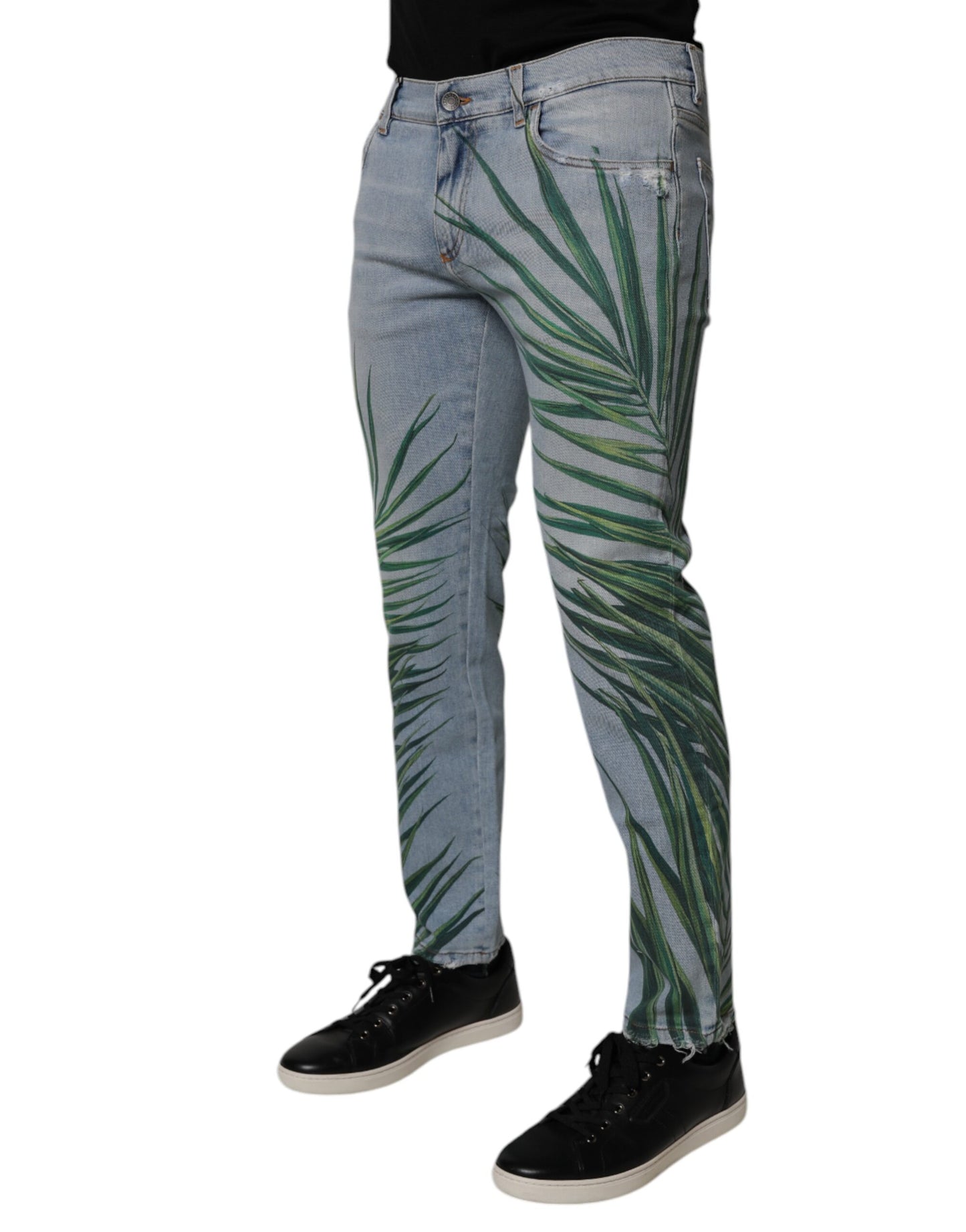 Dolce &amp; Gabbana Light Blue Leaf Cotton Classic Men Denim Jeans