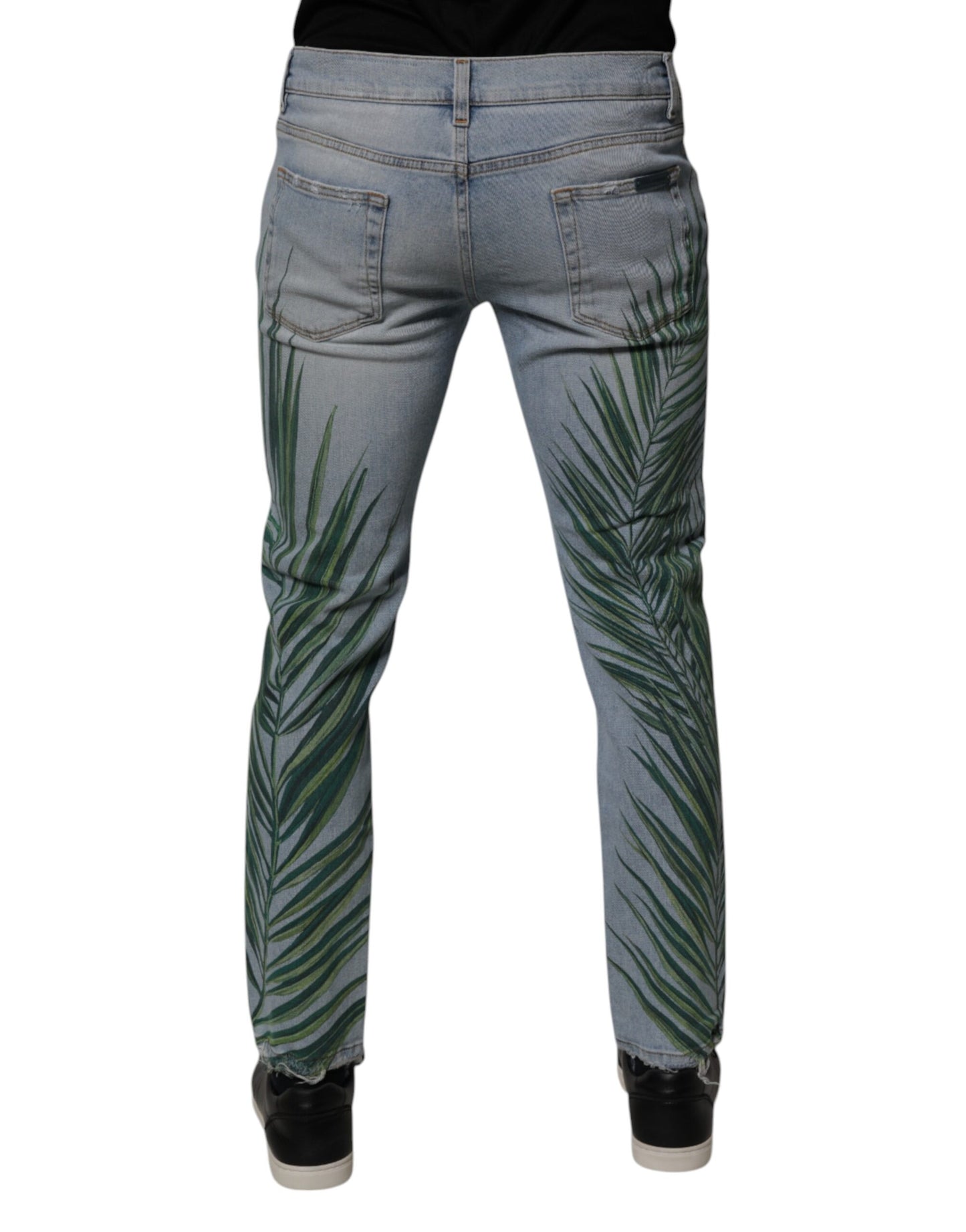Dolce &amp; Gabbana Light Blue Leaf Cotton Classic Men Denim Jeans