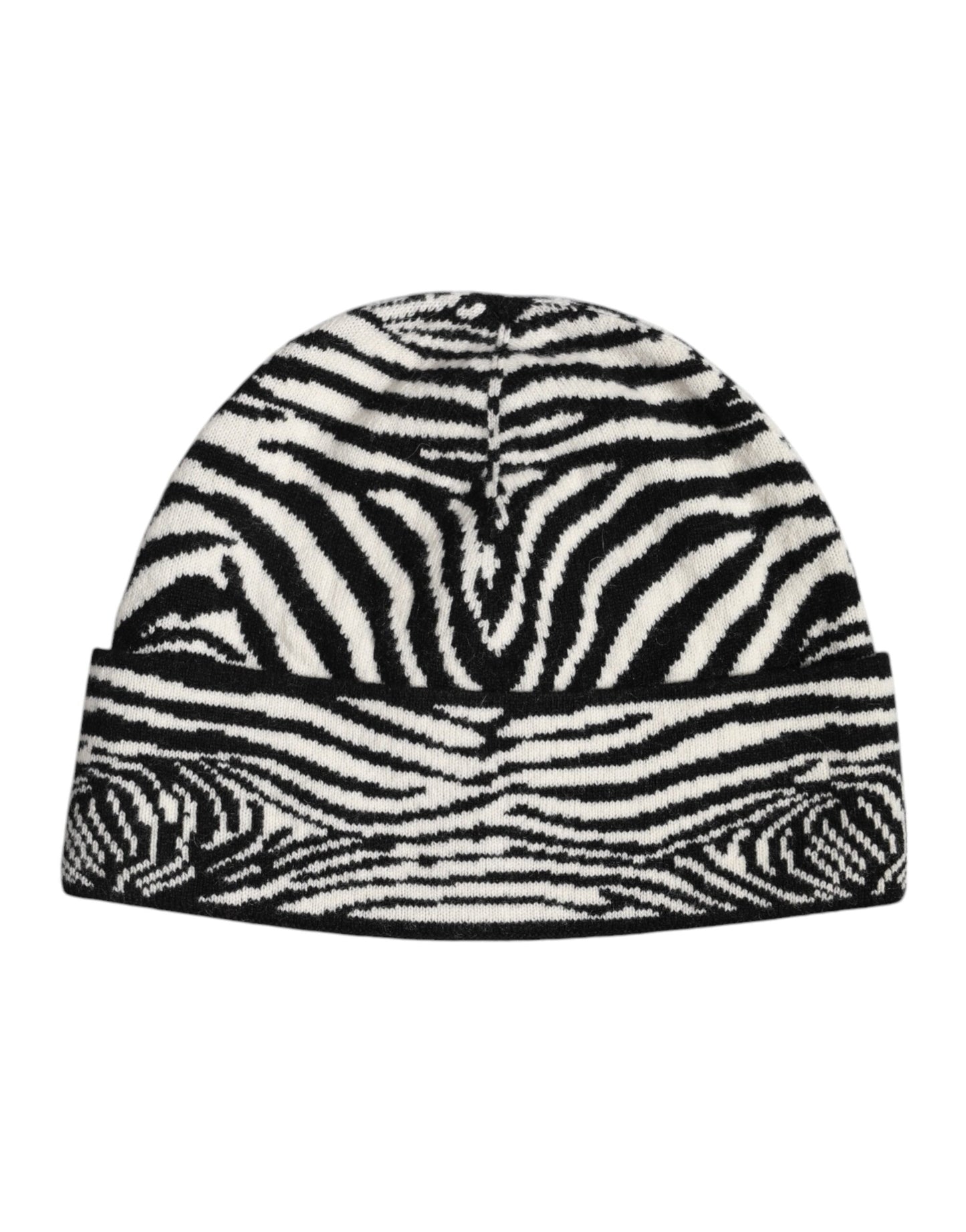 Dolce &amp; Gabbana Black White Zebra Knitted Winter Beanie Hat